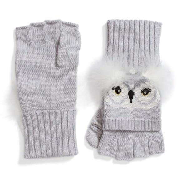 Kate Spade who me owl merino wool pop-top mittens - Picture 2 of 4